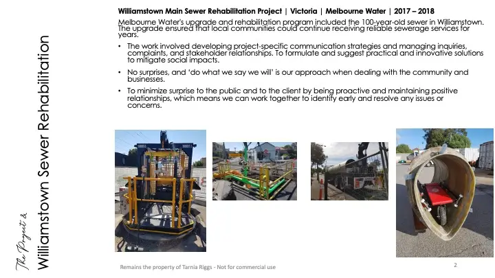Slip lining equipment used in sewer rehabilitation works at Williamstown, Melbourne Water project