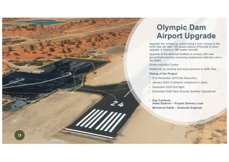 Olympic Dam airport runway upgrade Roxby Downs South Australia infrastructure expansion