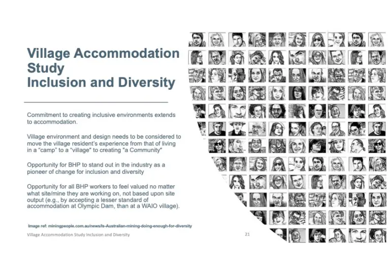 Village accommodation inclusion and diversity study slide Olympic Dam workforce strategy
