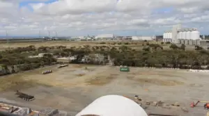 Construction site for the Pelican Point Battery Energy Storage System in South Australia, showing the future location of ENGIE's large-scale battery project adjacent to existing industrial energy infrastructure.