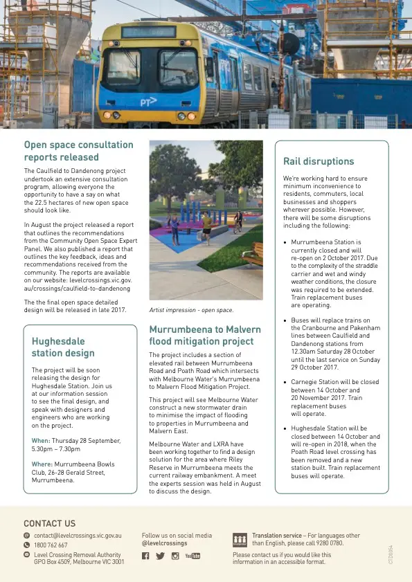 Level Crossing Removal Project community update September 2017 Caulfield to Dandenong construction progress and disruptions