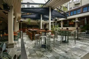 The Bank Hotel Newtown beer garden featuring open-air seating, communal tables and the relaxed atmosphere that makes it a favourite Inner West gathering place.