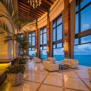Luxury interior of Cabravale Club Resort featuring elegant lounge seating, floor-to-ceiling windows and contemporary resort-style design in Western Sydney.
