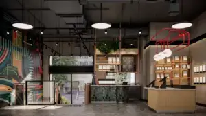 Lobby and community space at Caption by Hyatt Central Sydney featuring contemporary design, local artwork, co-working areas and vibrant lifestyle hospitality.