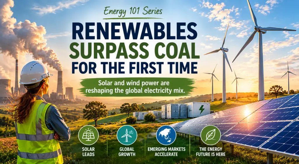 Energy 101 Series article exploring the global shift from coal to renewable energy including solar and wind power growth