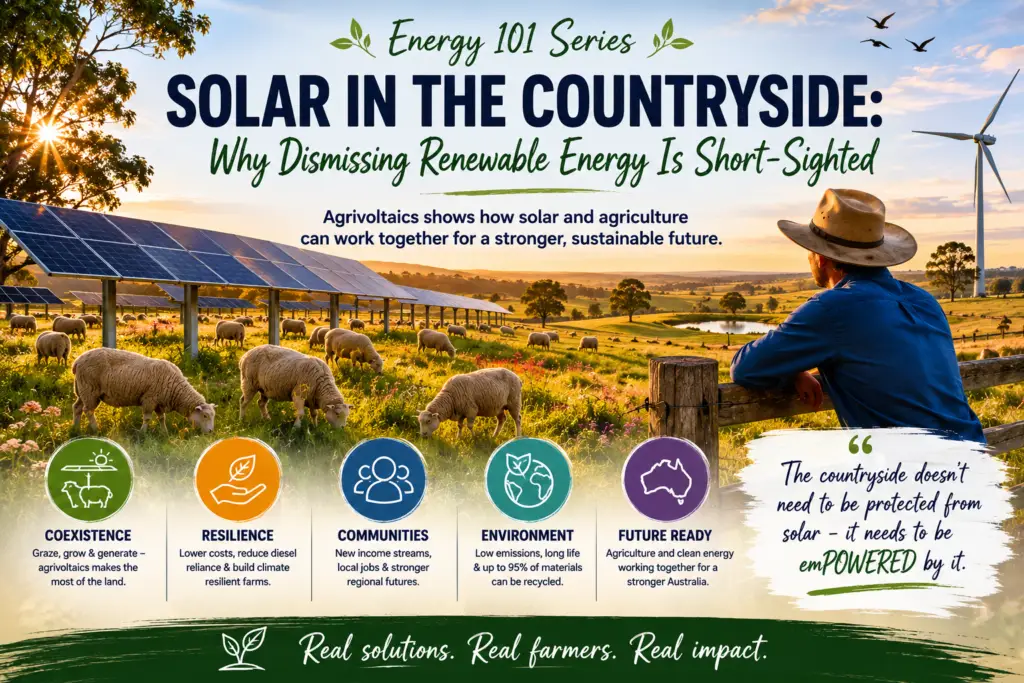 Energy 101 Series article exploring agrivoltaics, solar farming and renewable energy integration across rural Australia