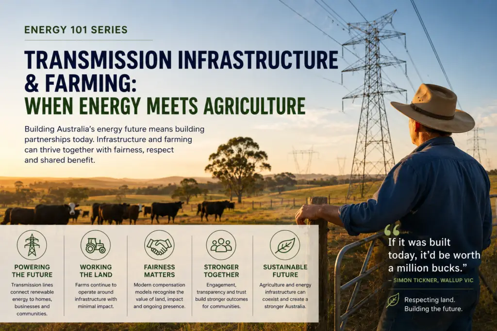 Energy 101 Series article exploring transmission infrastructure, farming communities and Australia’s renewable energy transition