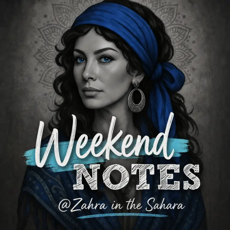 Weekend Notes branded profile image featuring an illustrated blue-toned woman with the text "Weekend Notes" and the author handle "@Zahra in the Sahara."