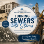 Historical and contemporary imagery depicting Melbourne Water's Williamstown Main Sewer Rehabilitation Project, showcasing how community engagement and heritage storytelling helped connect critical infrastructure upgrades with local history and community identity.