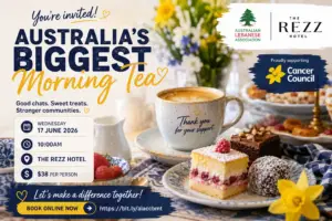 Australia's Biggest Morning Tea fundraiser at The Rezz Hotel Adelaide featuring coffee, cakes and Cancer Council fundraising event on 17 June 2026.