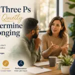 The Three Ps That Quietly Undermine Belonging – professionals collaborating in a workplace meeting representing inclusive leadership, trust and psychological safety.